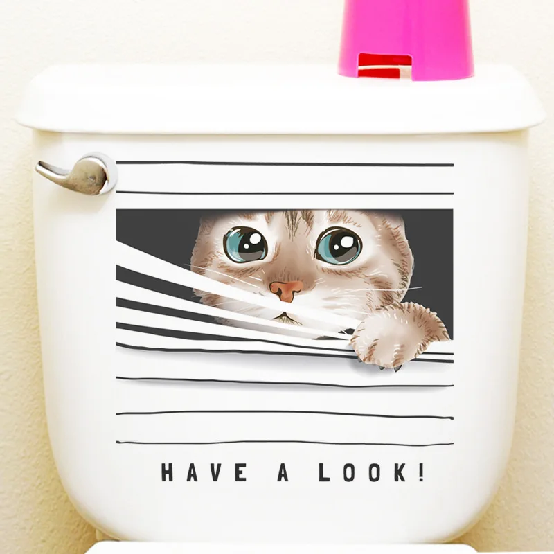 

Waterproof Cat 3D Wall Sticker Toilet sticker Bathroom Living Room Home Decor Decal Poster Background Wall Stickers