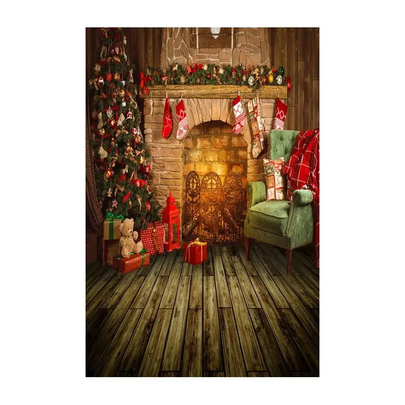 

Christmas Fireplace Photography Backdrops Decoration Tree Carpet Background Photography For Photo Shoot