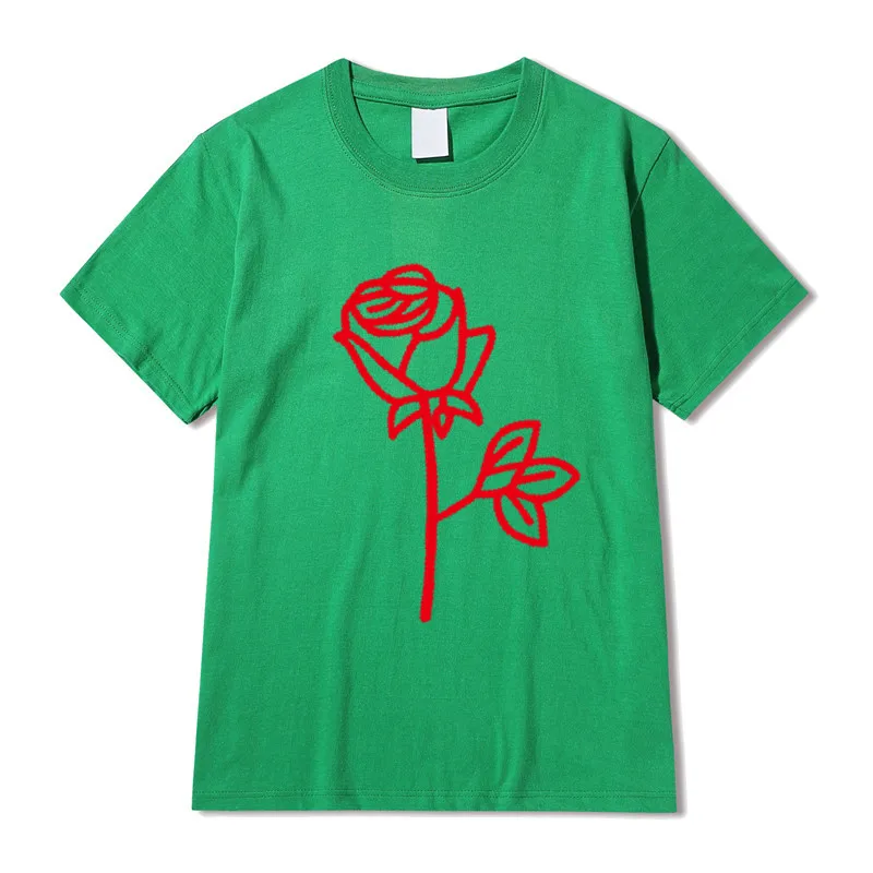 

2021 latest summer romantic red rose print super personality Men's T Shirts Men Short Sleeve Cotton Tshirts for T-Shirt Male Top