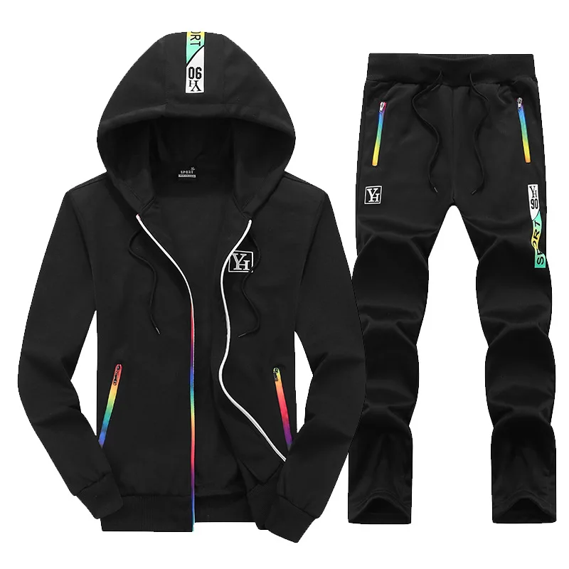 Black EM082 Толстый флисовый спортивный костюм, зимний мужской комплект с капюшоном, бархатная куртка+ штаны, повседневный мужской спортивный костюм, комплект из 2 предметов, облегающий костюм с капюшоном - Цвет: Black EM082