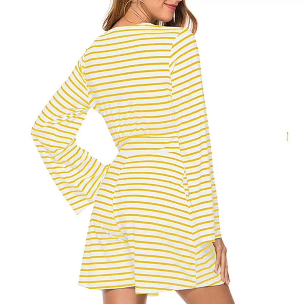 Модные осенние женские комбинезоны в богемном стиле полоску с бантом и длинными