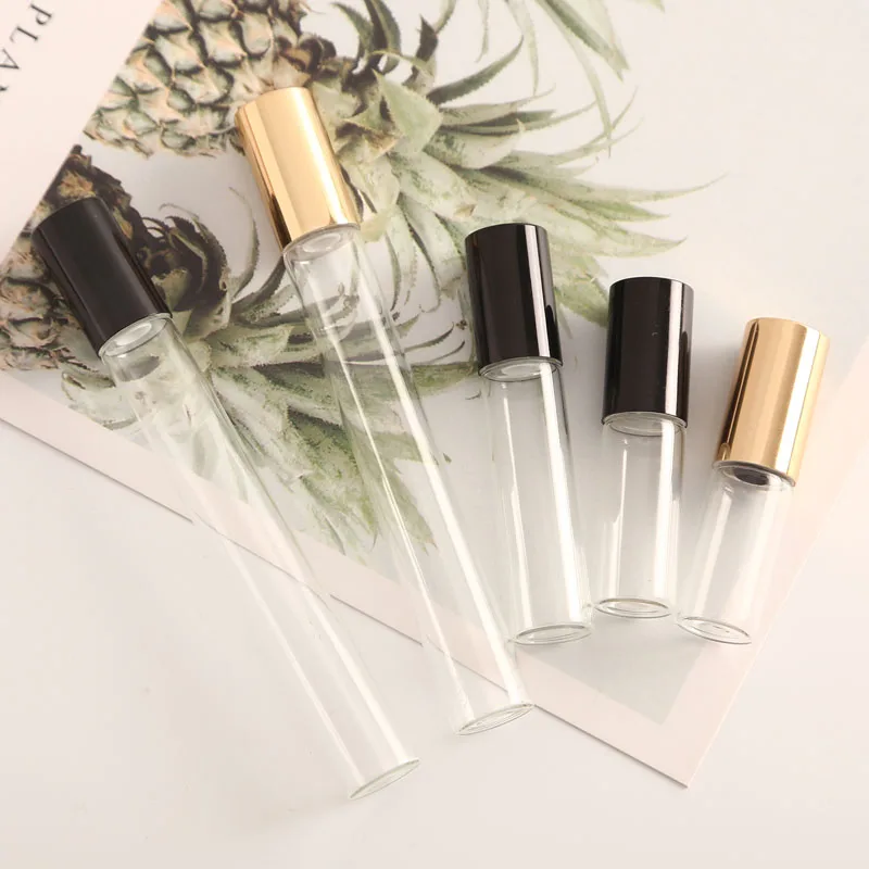 

6pcs 2ML 3ML 5ML 10ML Clear and Frosted Thin Glass Roll on Bottle Sample Test Essential Oil Vials with Roller