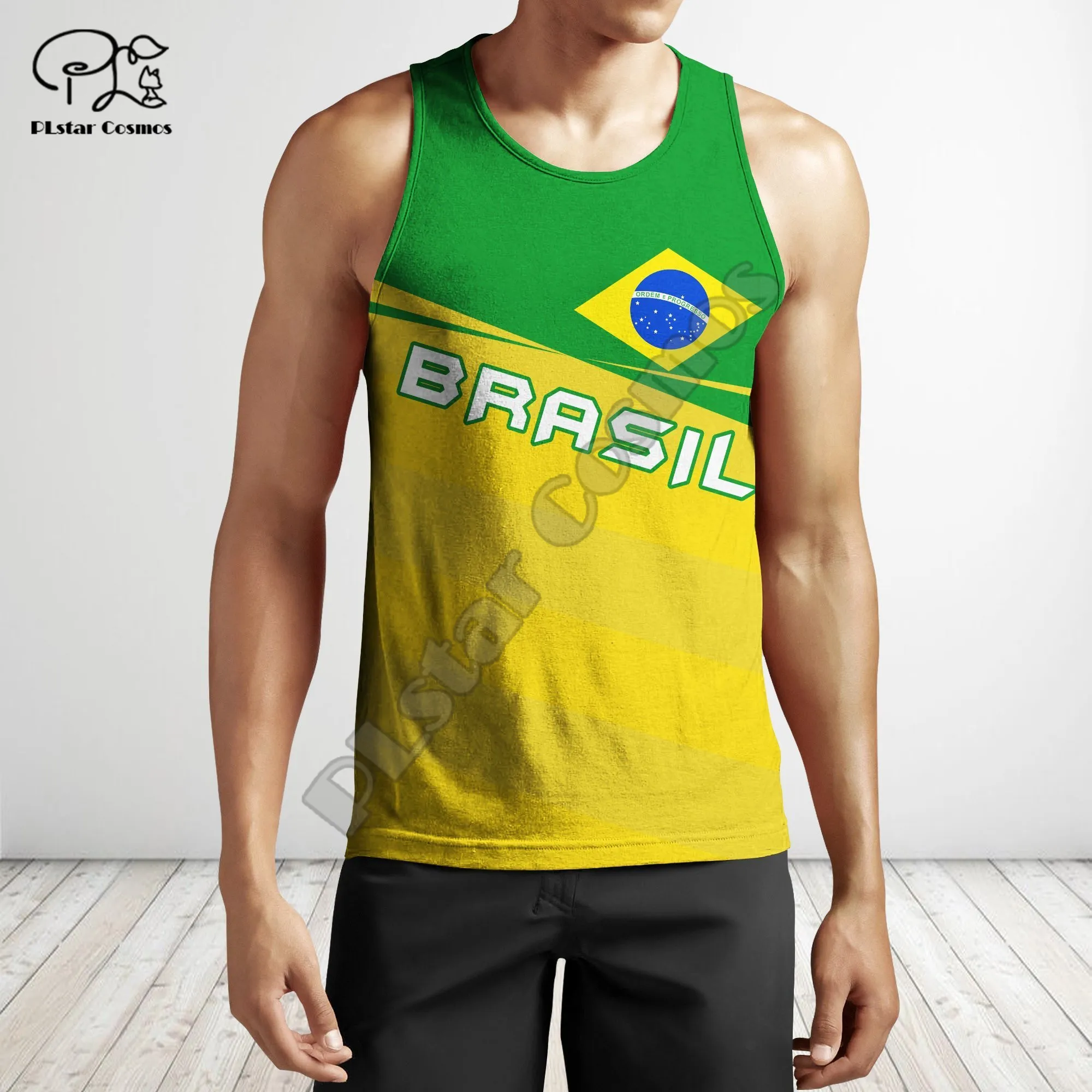 PLstar Cosmos National Emblem Brazil Flag Summer Tank Top Fashion Men/Women Casual 3D Printed Colorful Beach Vest Style-20