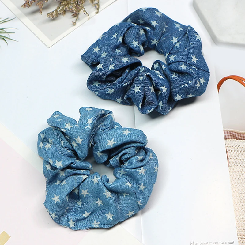 Женская эластичная резинка для волос голубая джинсовая с хвостиком 2019| |