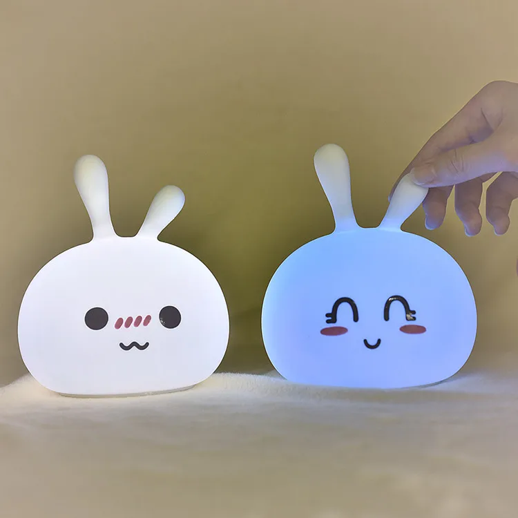 Cartoon baby feeding light LED with sleep USB night light peas rabbit colorful silicone lamp rabbit induction pat light