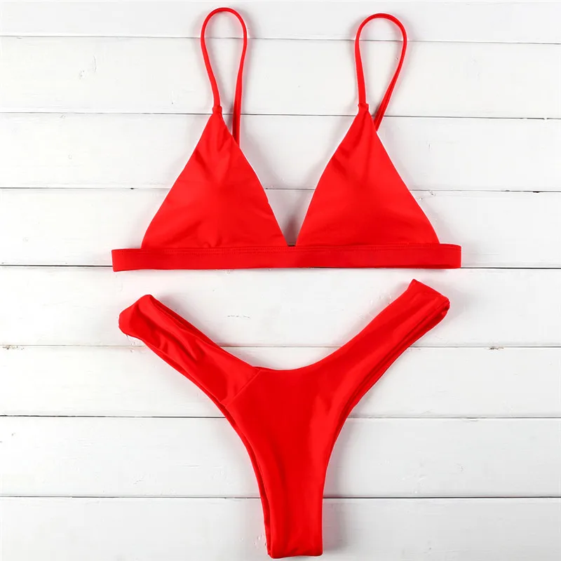 

Bikini 2021 new solid color swimsuit feminine solid color thong swimwear swimming suit for women Swimsuits