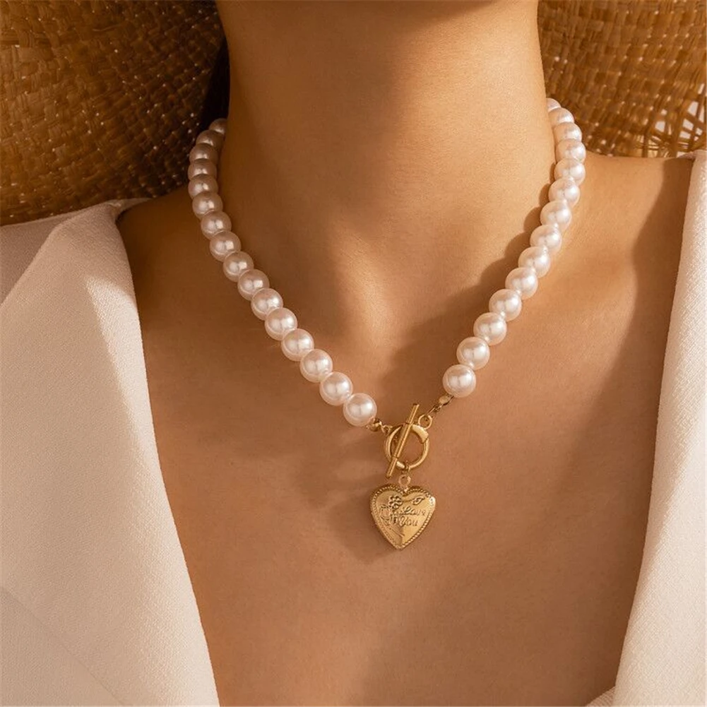 

LIMARIO Luxury Pearl Heart Chain Choker Necklace for Women Trendy Geometric Adjustable Party Jewelry Accessories