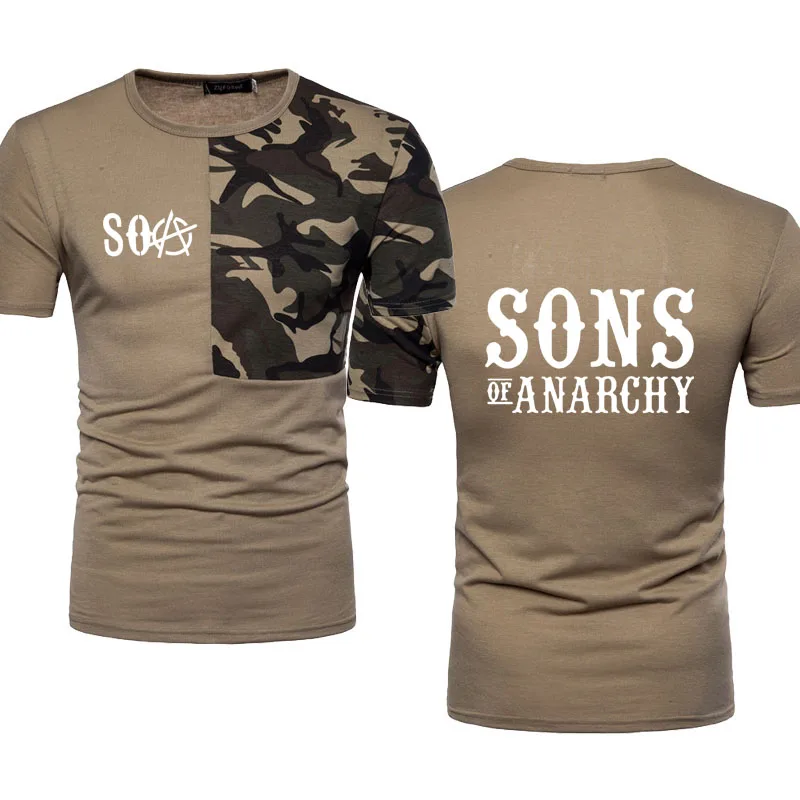 

Мужская футболка с коротким рукавом SOA Sons of анархий принт, летняя одежда 2021, камуфляжная простроченная Мужская футболка