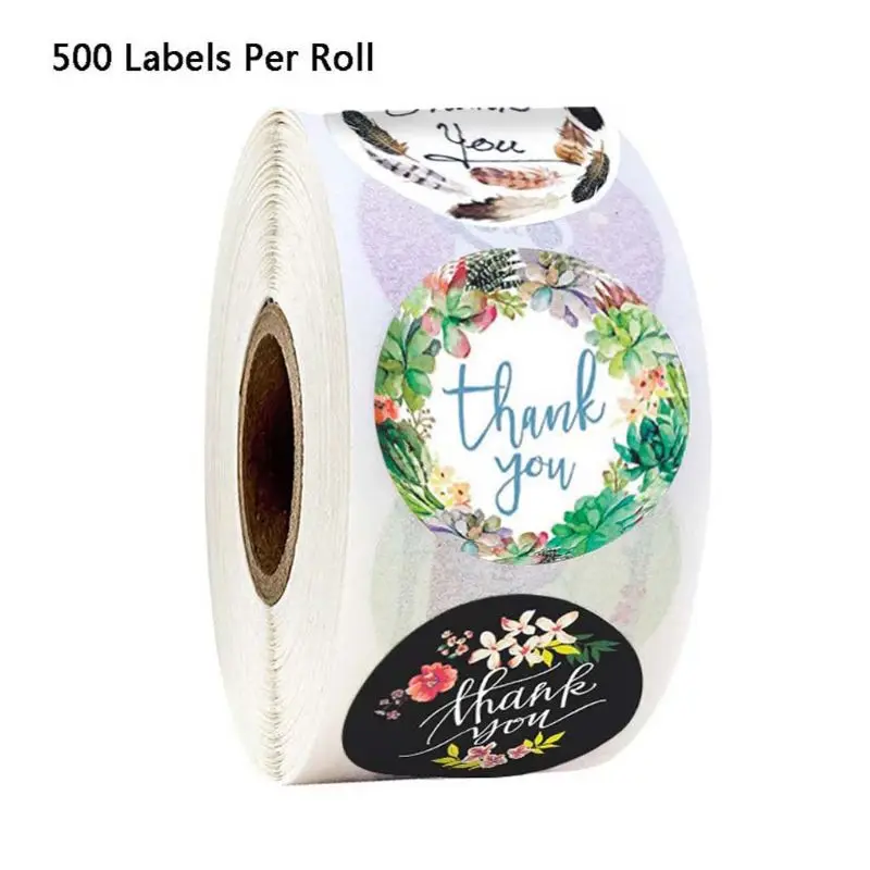 

1 Roll(500pcs) 8 Designs Flower Thank You Stickers Wedding Favors Party Handmade Scrapbooking Gift Packaging Seal Labels