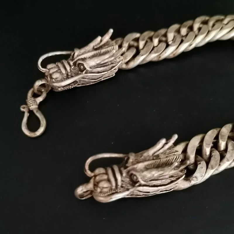 Лидер продаж натуральный резной серебряный дракон Ibetan ручной работы модные