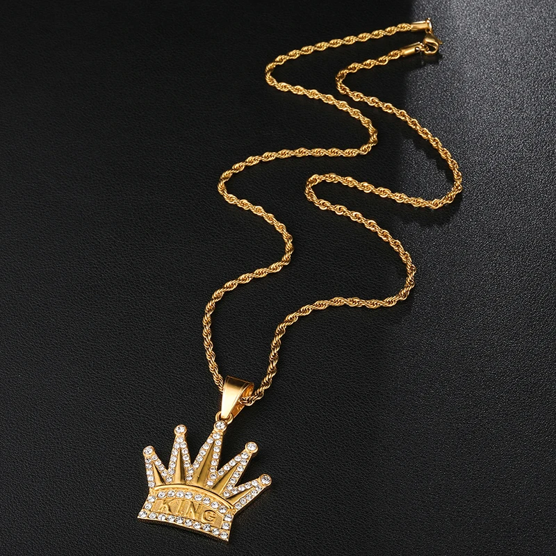 US7 Bing Iced out Crown KING ожерелья с подвесками для мужчин нержавеющая сталь кристалл хип хоп рэппер теннисная цепь крутые уличные ювелирные изделия