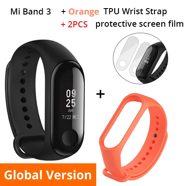 Add Orang Strap Глобальная версия Xiaomi mi Band 3 Смарт-Браслет фитнес-браслет mi Band большой сенсорный экран oled-сообщение частота сердечных сокращений Smartband - Цвет: Add Orang Strap