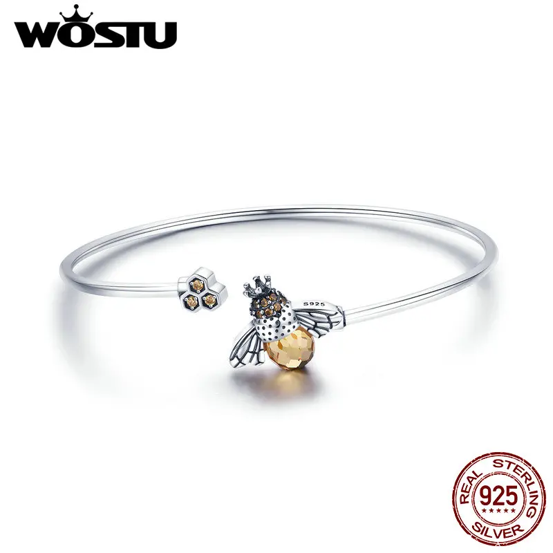 Женский классический браслет WOSTU 100% Стерлинговое Серебро 925 пробы с прозрачным