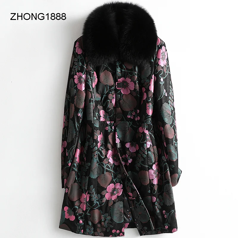 

Женский длинный пуховик из овечьей кожи, с воротником из лисьего меха, Осень-зима 2020