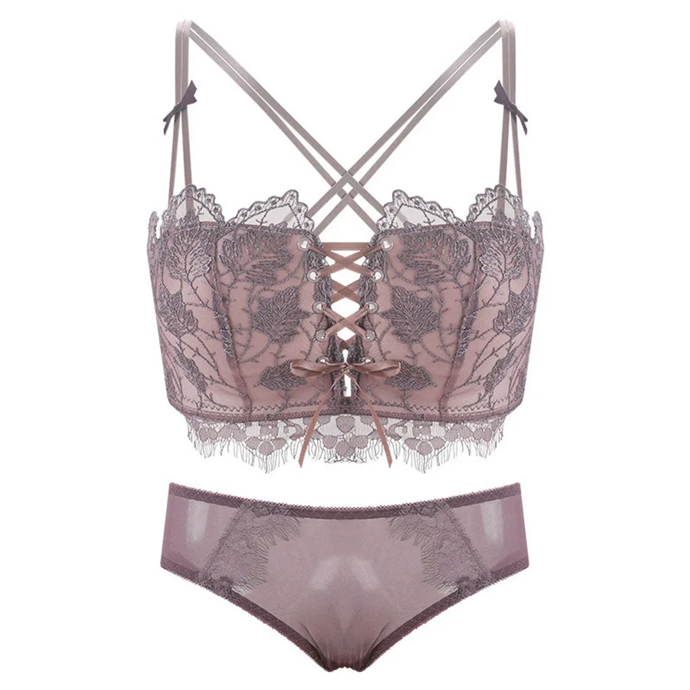 

Women's Lace Lingerie Sexy Gathered Bra Underwear and Panties Set Beautiful Back FS99