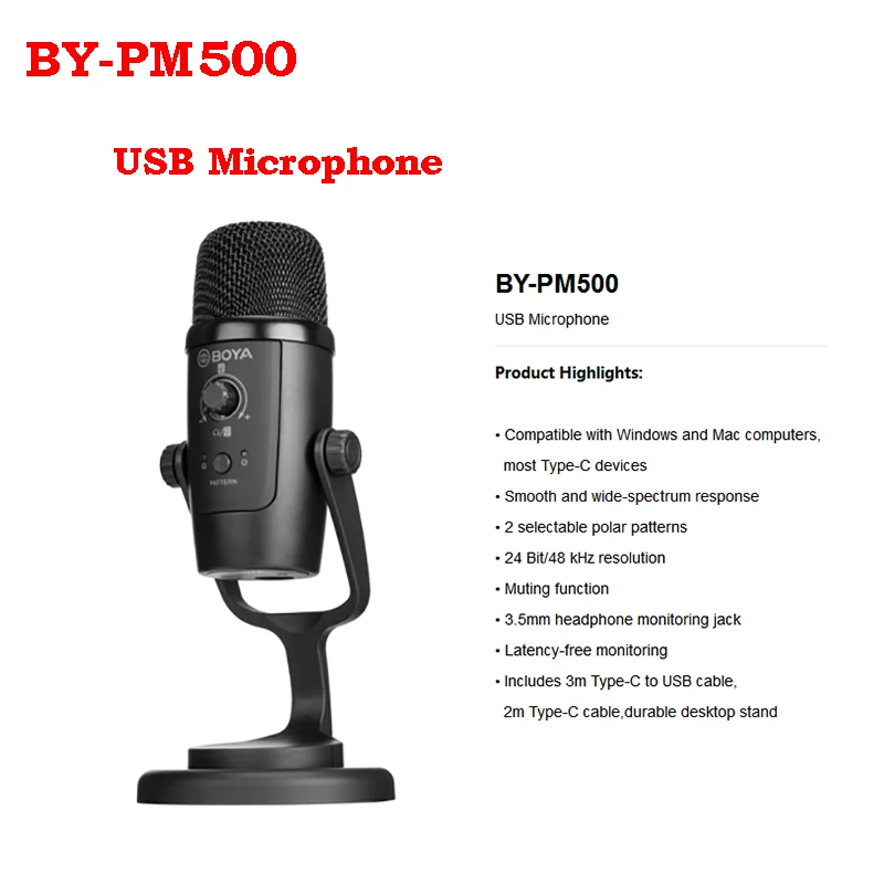 

Boya By-Pm500 Usb компьютер Type-C Смартфон android живой микрофон гибкий всенаправленный кардиоидный YouTube Live