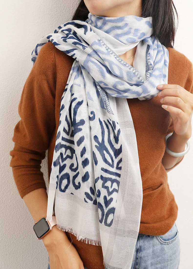 

KMS new modal silk leopard print blue gradient scarf Autumn and winter for Women 80*185CM/85G