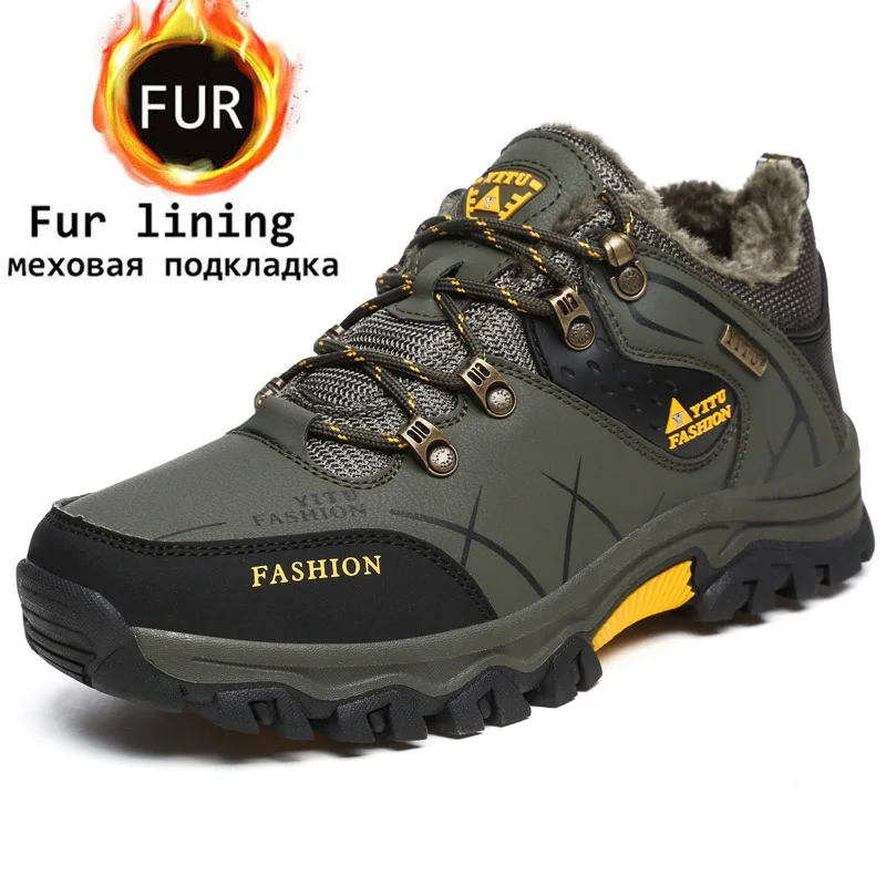 Big size 47 Men's Hiking Shoes Outdoor Waterproof Climbing Hunting Boots Winter Plush Snow Sport Mountain Walking | Спорт и