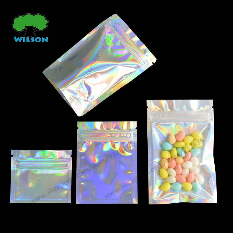 Радужная сумка лазерная голографическая Серебристая косметичка на молнии