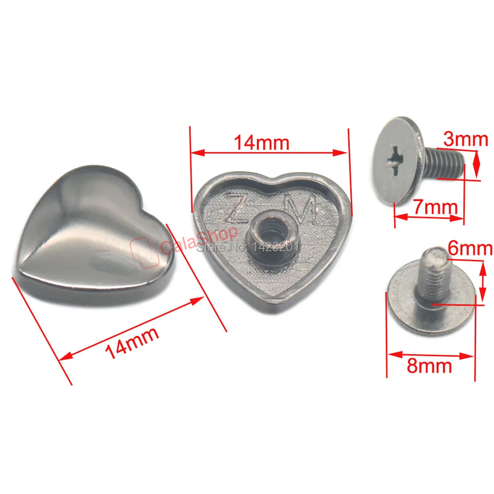 10/25/100 шт./партия металлические заклепки гвоздики в форме сердца для пояса одежды