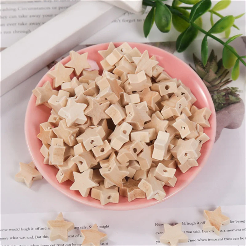 

50 шт., деревянные бусины-разделители в форме звезд