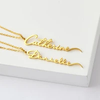 personalized signature name necklace customized vertical handwriting nameplate pendant stainless steel necklace women jewelry