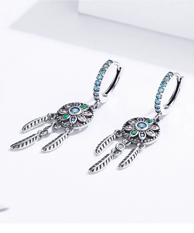 Bamoer Bohemia Ловец снов Висячие серьги для женщин Boho Стиль 925 пробы серебряные Модные Ювелирные изделия Подарки SCE713