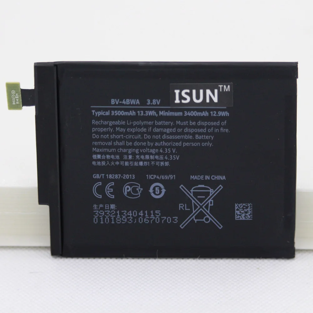 

ISUNOO 3400mAh / 13.3Wh BV-4BWA / BV 4BWA / BV4BWA Replacement Li-Polymer Battery For Nokia Lumia 1320 Batterie Bateria Batterij