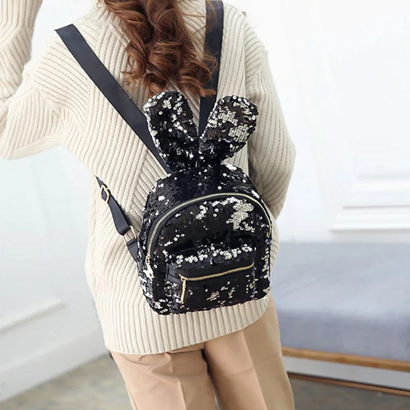 Женский рюкзак с блестками милый заячьими ушками мини-рюкзак детский дорожный