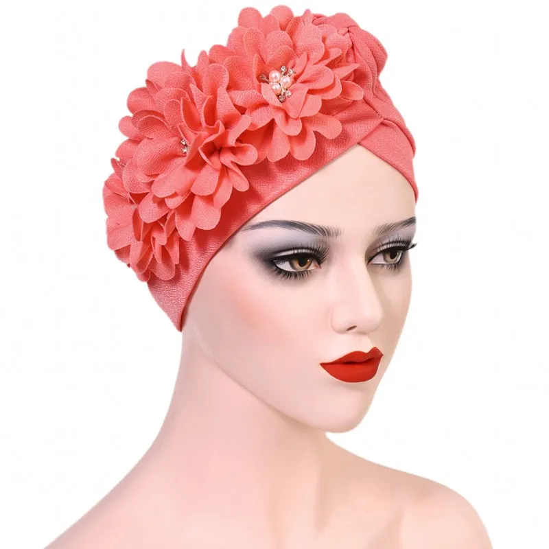 

African Turbans Hijab Caps Women Pleated Applique Headtie Beanie Hats Fashion New Streetwear Size 59cm African Bonnets Head Wrap