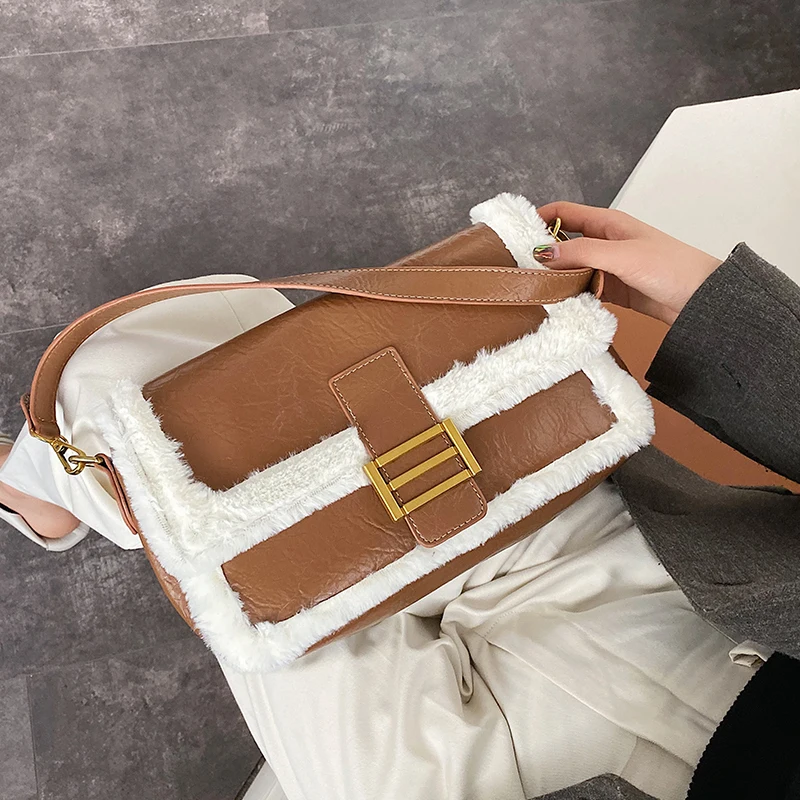 Повседневные однотонные плюшевые женские сумки через плечо роскошные