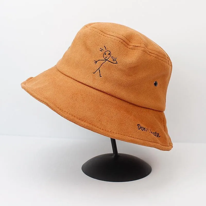 

Warm Thicken Cotton Embroidery Bucket Hat Fisherman Hat Outdoor Travel Hat Sun Cap Hats for Men and Women 508