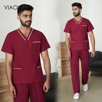 mens red suit comfortable scrubs medical uniform dental clinic doctor work short sleeve clinical operating room surgical gown