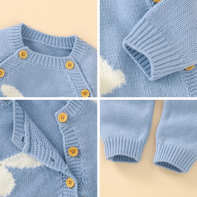 

Newborn Infant Jumpsuit Baby Boys Girls Knitted Long Sleeve Cartoon Rabbit Pattern Rompers Toddler Kids Onesies Hot