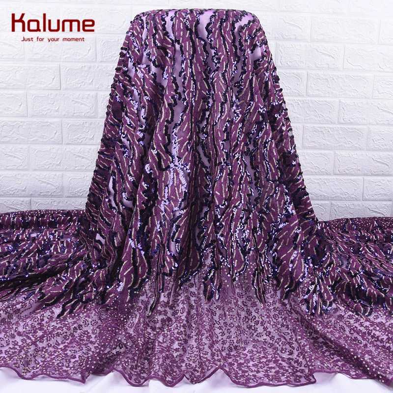 Kalume новейшие африканские блестки кружевная ткань фиолетовая французская Сетка