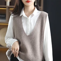 womens vest autumn and winter soft and warm 100 pure wool fashion sexy elegant casual knitted big v neck sleeveless waistcoat