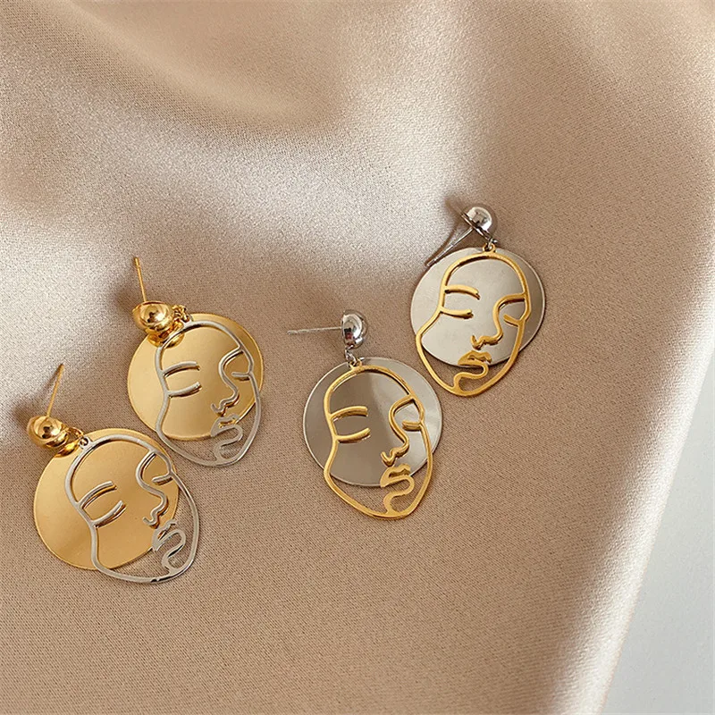 

Metal Hollow Out The Abstract Pendant Earrings European American Style Personality Fashion Punk Earrings Woman Birthday Gift