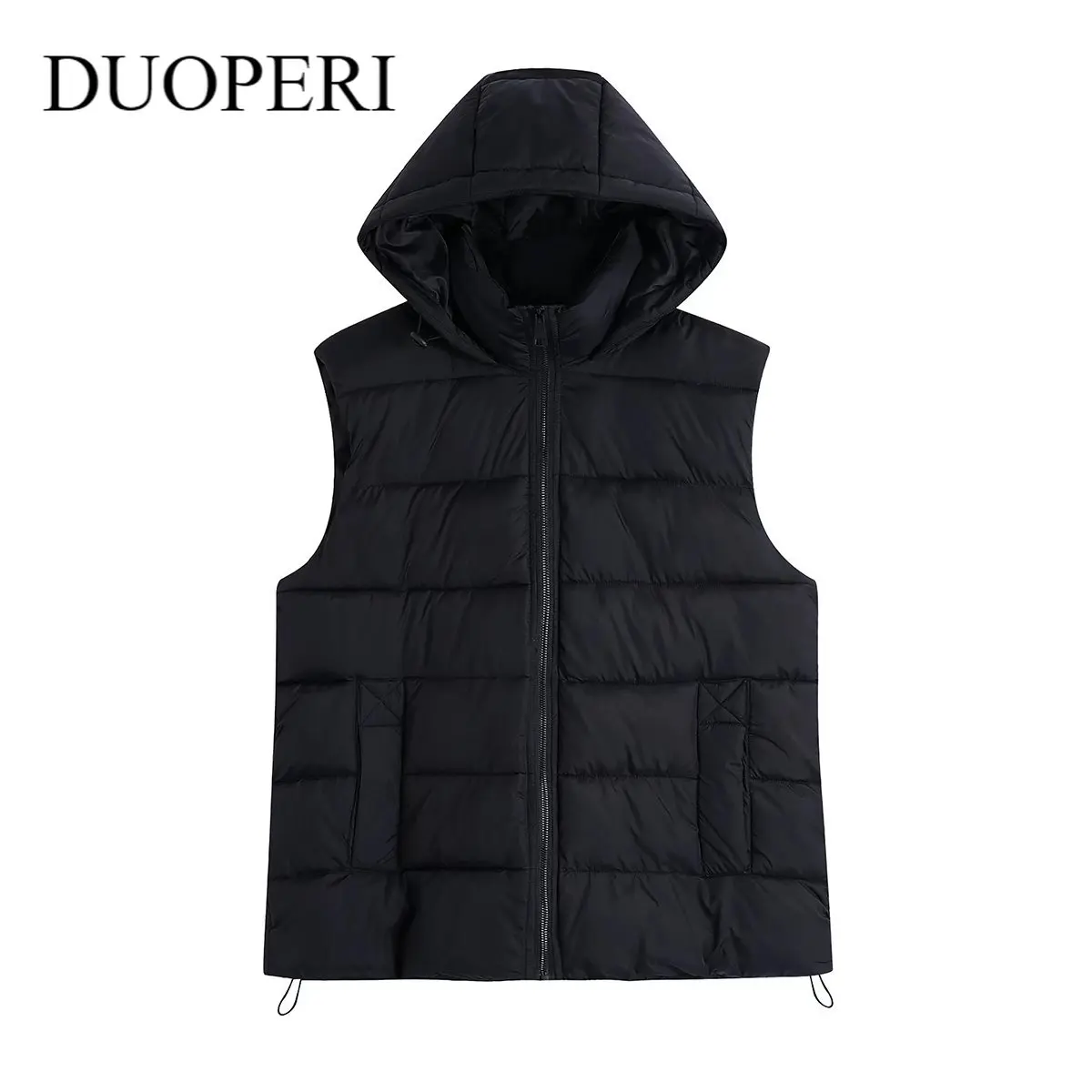 

Женский винтажный жилет с капюшоном и молнией спереди, без рукавов