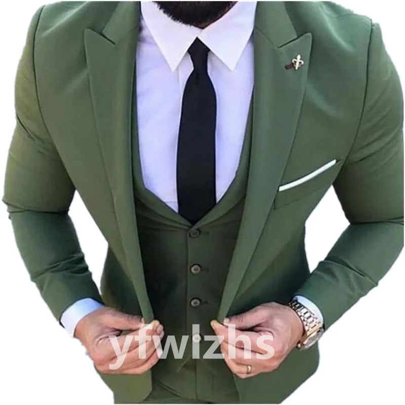 

Handsome One Button Groomsmen Peak Lapel Groom Tuxedos Wedding Dress Men Suits Blazer Prom Dinner (Jacket+Pants+Tie+Vest) B21