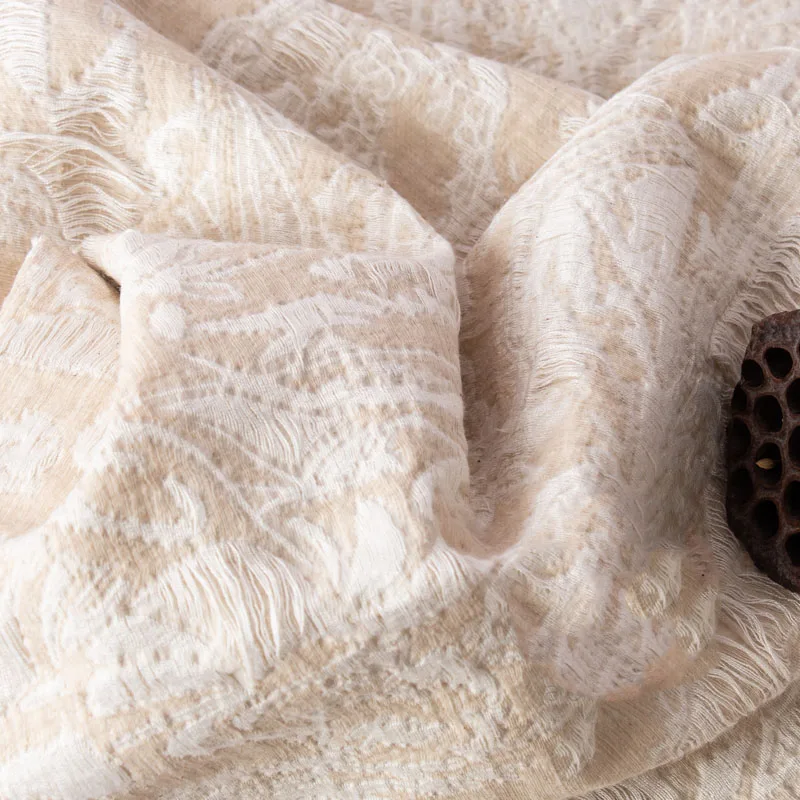 

New cotton and hemp in autumn and winter tissu Jacquard tassel texture fabrics High end dress cheongsam fabric