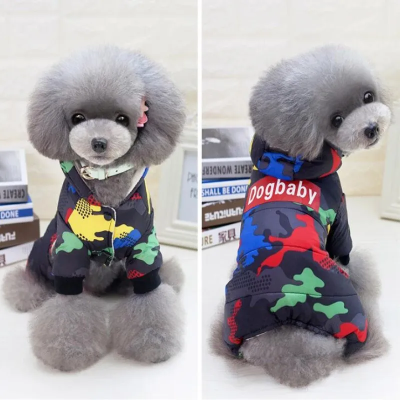 Зимняя одежда для собак теплая плюшевая куртка домашних питомцев с капюшоном на