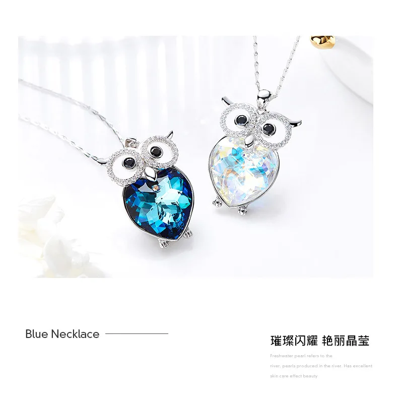 BOSCEN 925 Sterling Silver Pendant Necklace For Women Birthday Gift Colorful Owl Embellished With Crystals From Swarovski