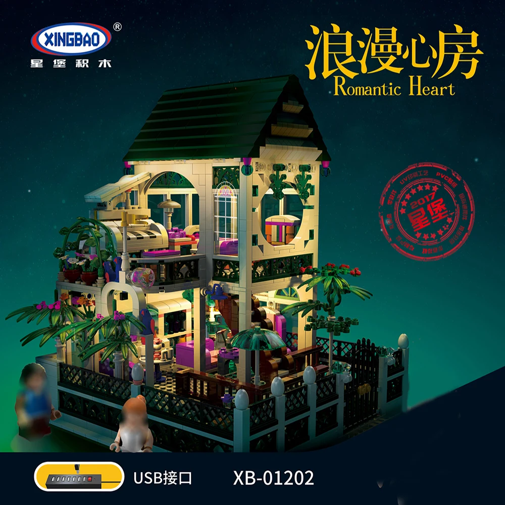 

Xingbao 01202 Creative Romantic Heart Sets With Led Light Usb Interface Model Building Block Brick Girls Toys Gift For Valentine