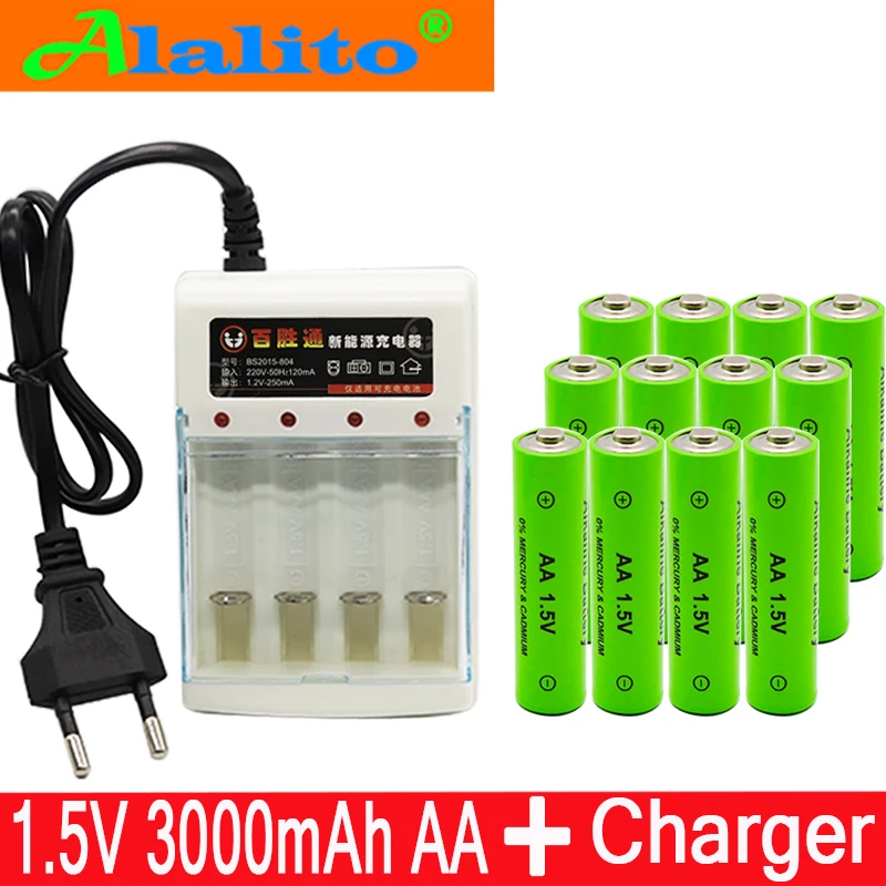 ALalito 2019 новым ярлыком 3000 MAH перезаряжаемые батареи AA 1 5 V. Перезаряжаемые Новый