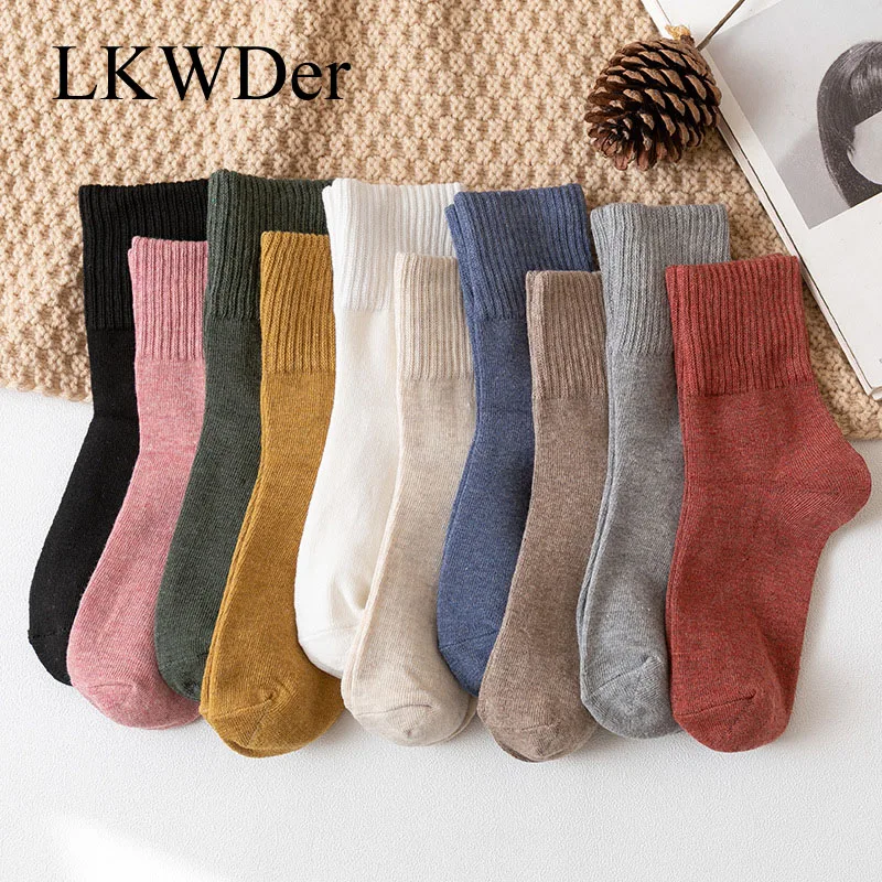 LKWDer New 10 Pcs = 5 Pairs Autumn Winter Warm Women Cotton Socks Colorful Special Comfortable Knitted Girls Casual Socks Women