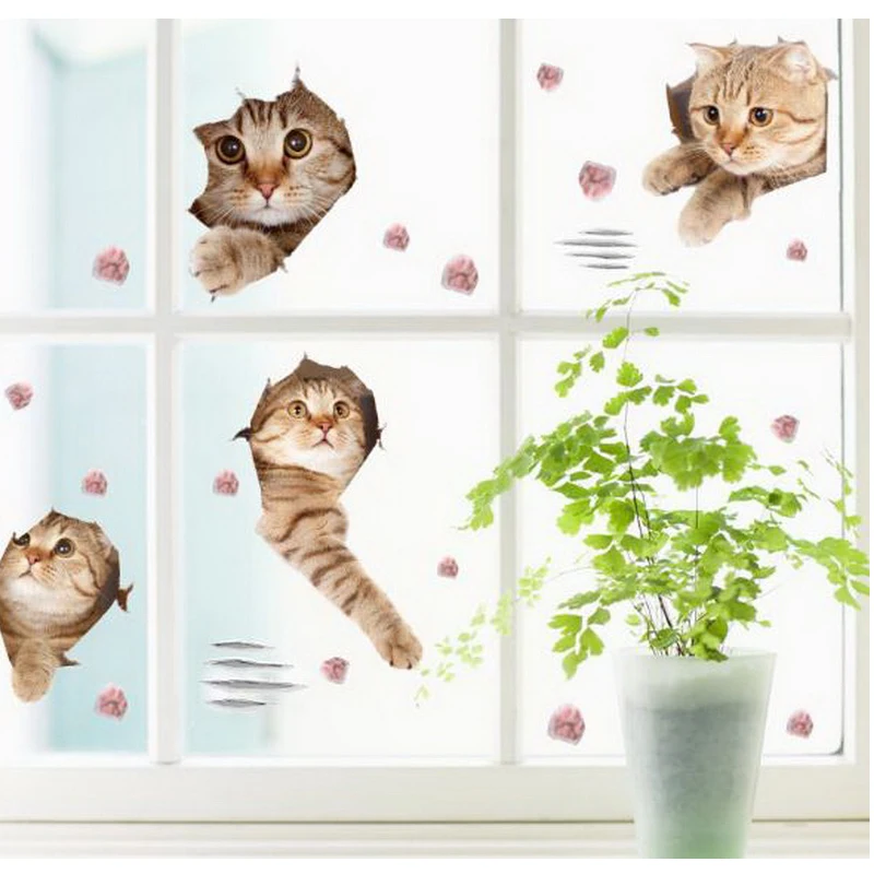 

321104/3d three-dimensional cute cat wall stickers living bedroom bedside wall decorative stickers creative wardrobe stickers