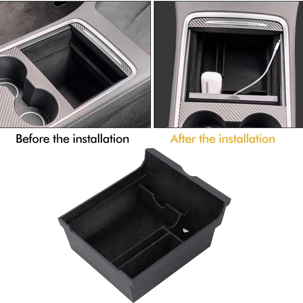 

Car Central Armrest Storage Box Flocking Organizer Containers Center Console Accessories For Tesla Model 3 2021