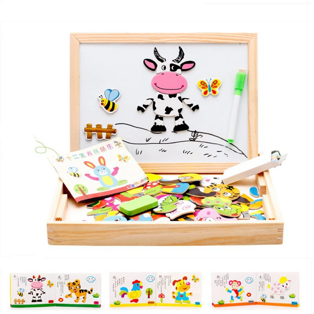 Детский деревянный пазл многофункциональная двусторонняя магнитная доска для
