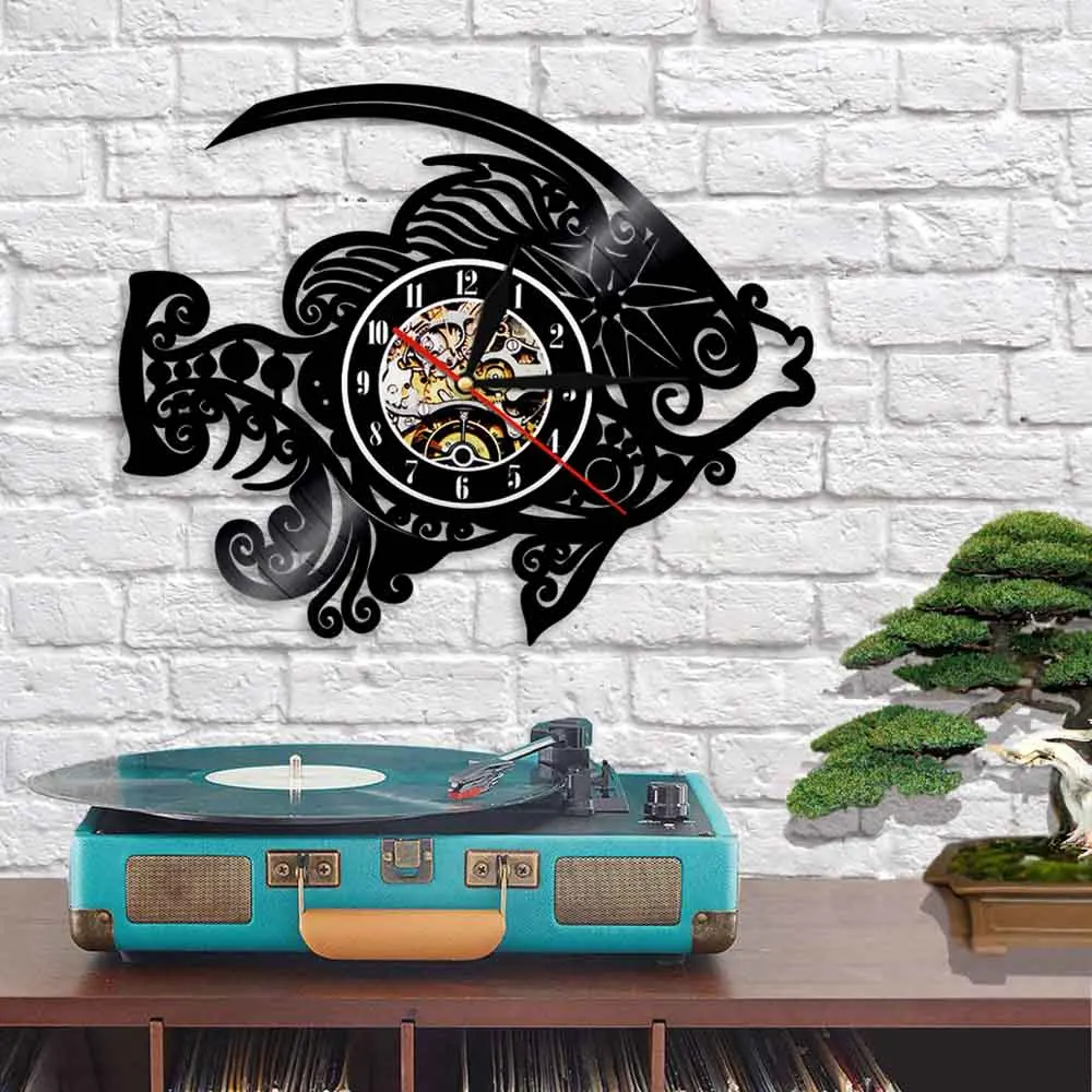 Настенные часы с рыбками виниловые ручной работы креативные для домашнего