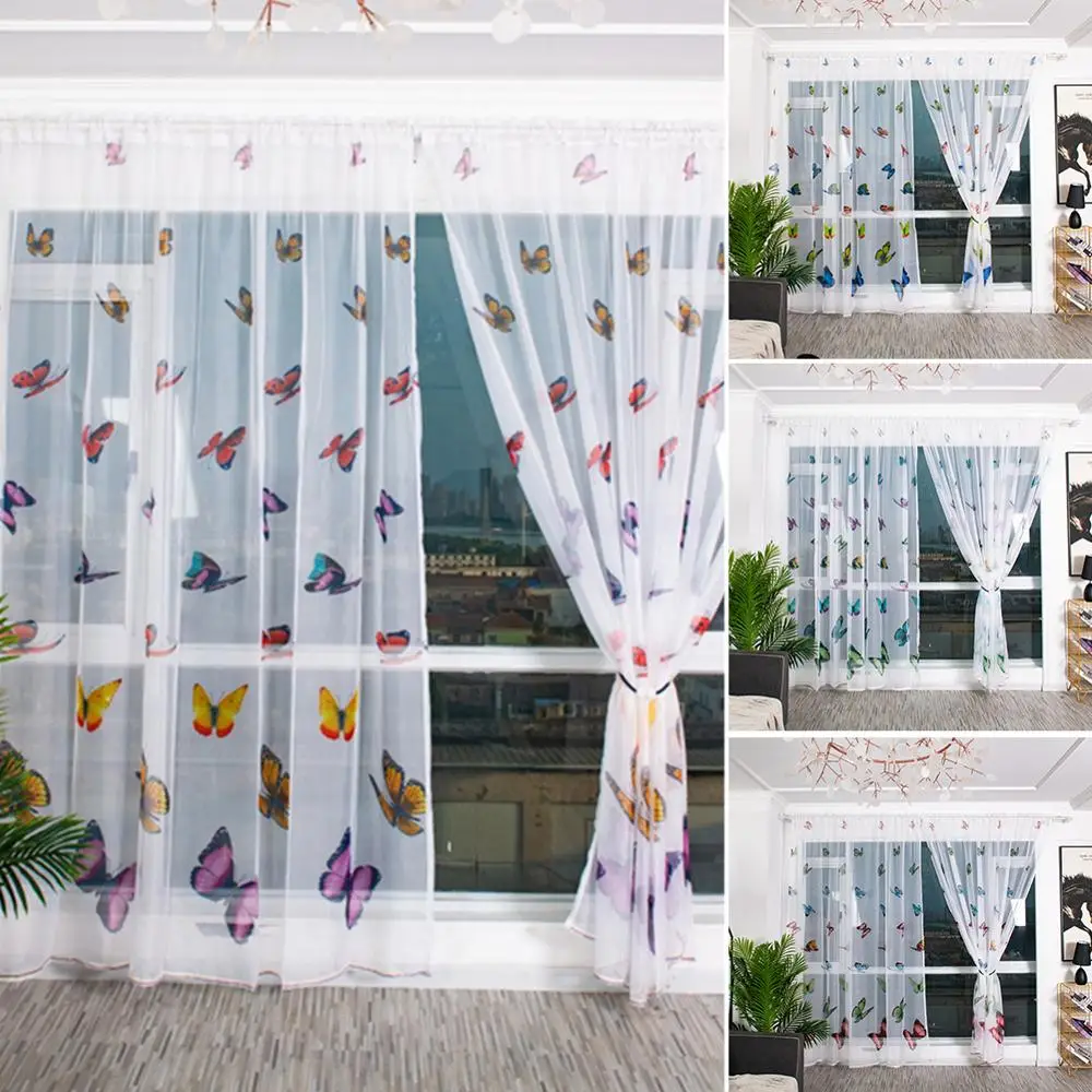 

Bedroom Supplies Window Tulle Curtain Clear Butterfly Pattern Gauze Sheer Bedroom Balcony Hotel Window Drape Decor, 100x200cm